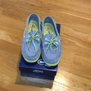 Gray and yellow sperry topsiders